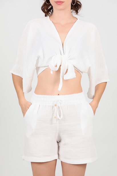 Kadın Keten Şort  Ekru 6