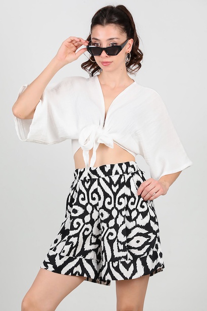 Kadın Desenli Geniş Şort 