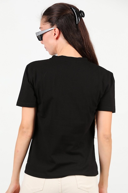 Kadın Bisiklet Yaka Tshirt  Siyah 6