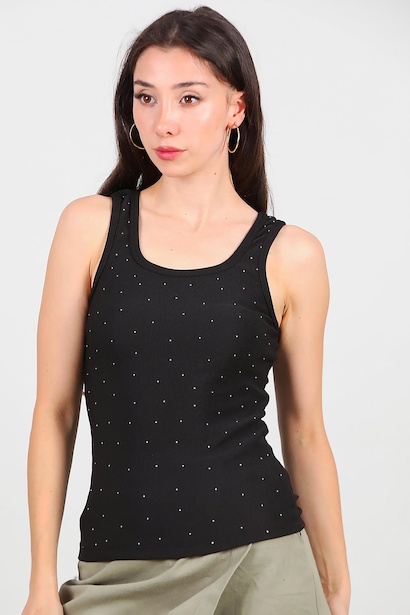 Kadın Önü Taşlı Askılı Bluz 