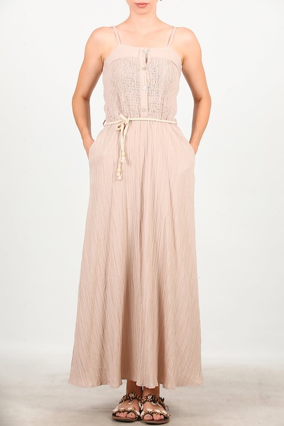 Kadın İp Askılı Elbise  Vizon 6