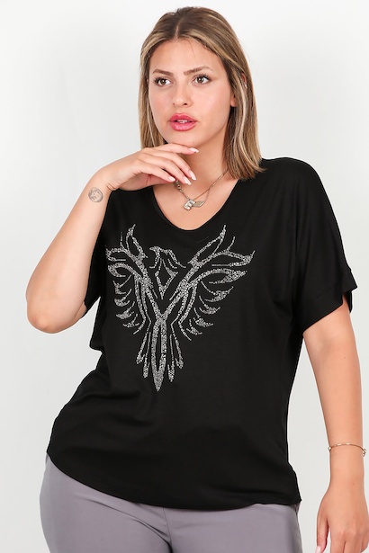 Büyük Beden Taş İşlemeli Bluz 