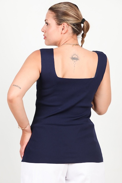 Büyük Beden Kare Yaka Bluz  Lacivert 6