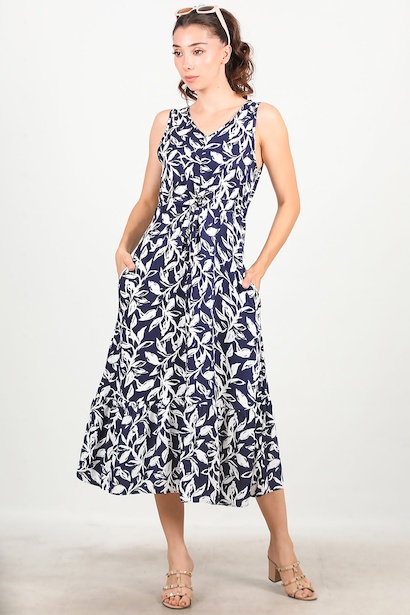 Kadın Kalın Askılı Yırtmaçlı Elbise 