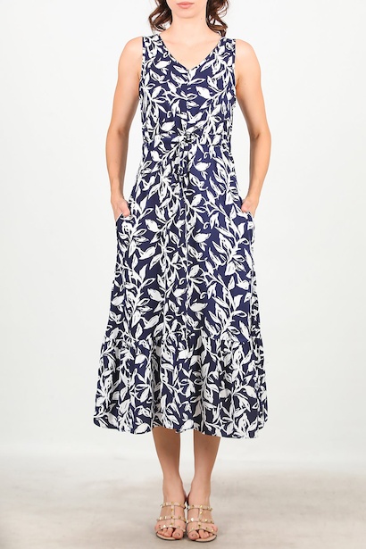 Kadın Kalın Askılı Yırtmaçlı Elbise  Lacivert 6