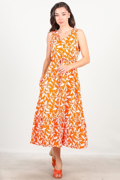 Kadın Kalın Askılı Yırtmaçlı Elbise 