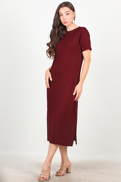 Kadın Bisiklet Yaka Yırtmaçlı Elbise 