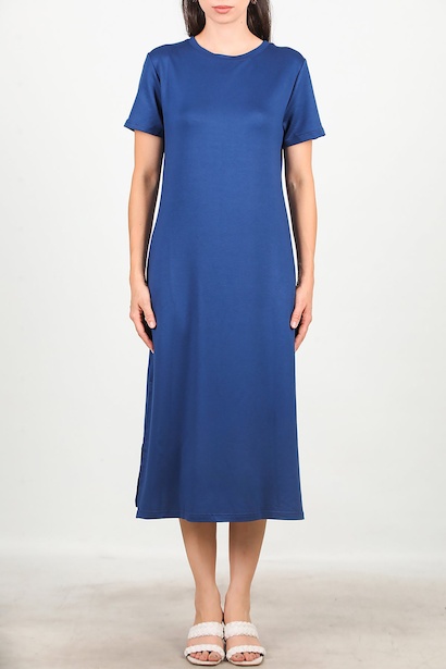 Kadın Bisiklet Yaka Yırtmaçlı Elbise  Lacivert 6