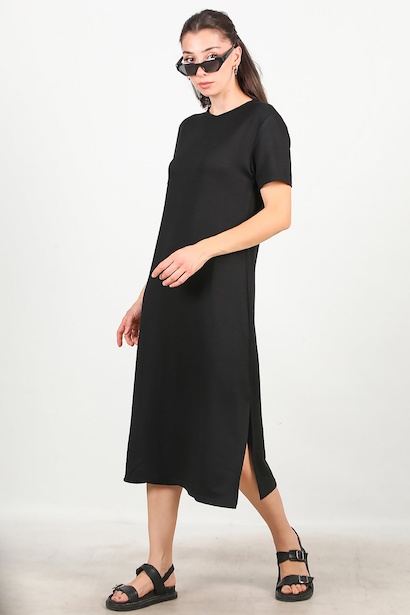 Kadın Bisiklet Yaka Yırtmaçlı Elbise 