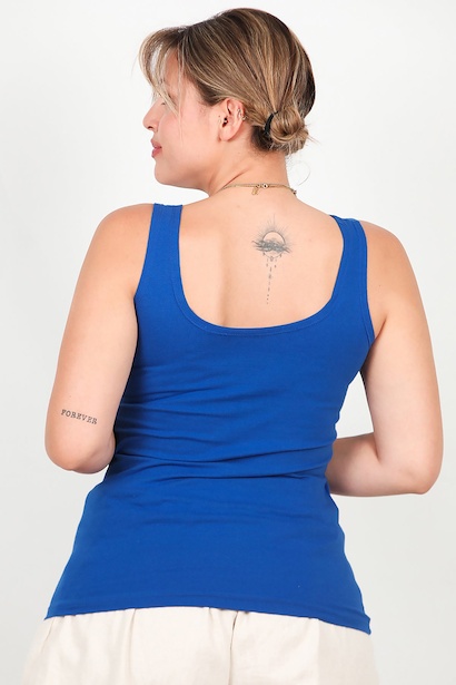 Büyük Beden Kalın Askılı Likralı Bluz  Saks 6