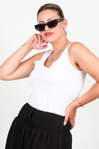 Büyük Beden Kalın Askılı Likralı Bluz 