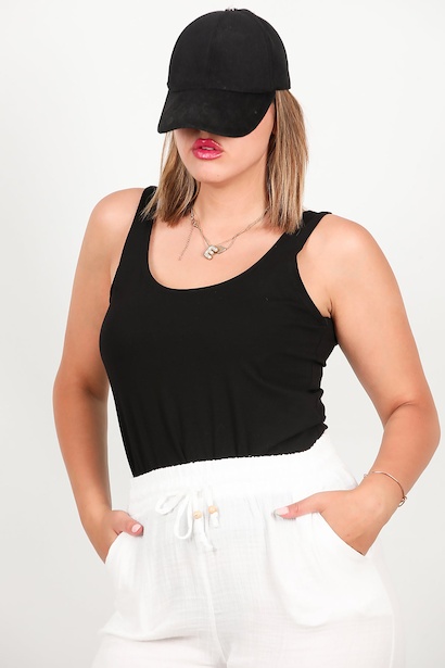 Büyük Beden Kalın Askılı Likralı Bluz 