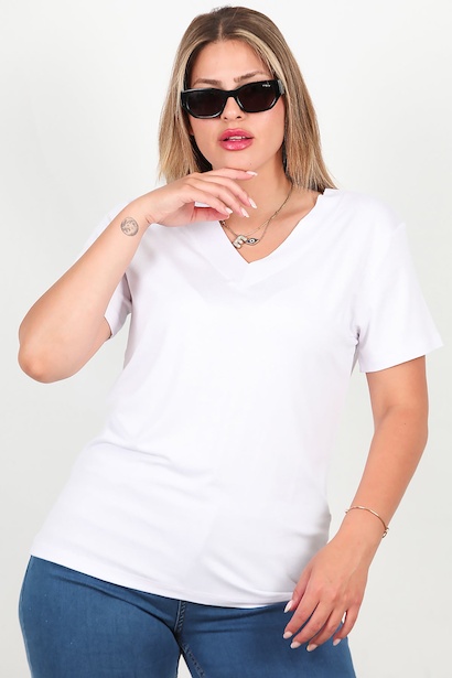 Büyük Beden Kalın V Yaka Bluz 