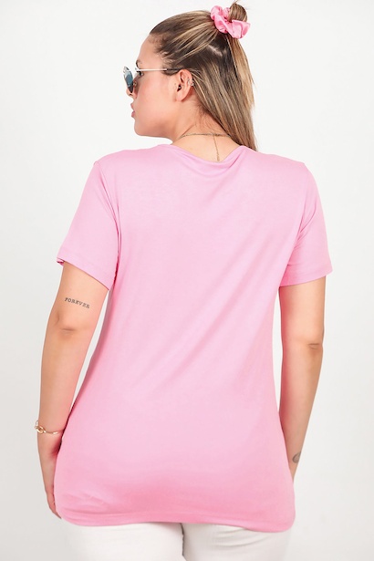 Büyük Beden Kalın V Yaka Bluz  Pembe 6