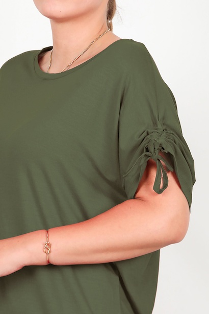 Büyük Beden Omuz Ve Yanı Büzgülü Bluz  Haki 6