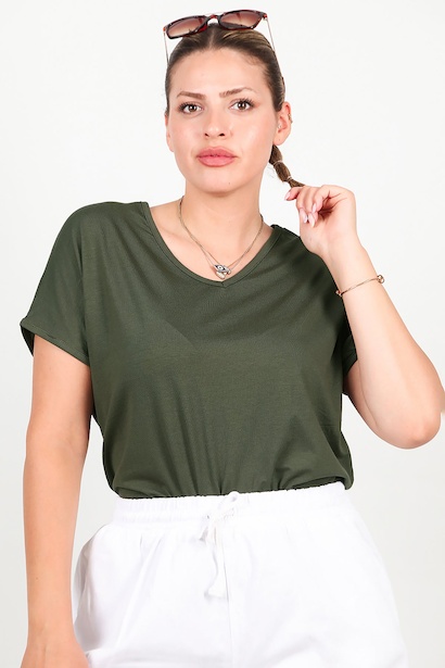 Büyük Beden V Yaka Sırt Halka Detay Bluz 