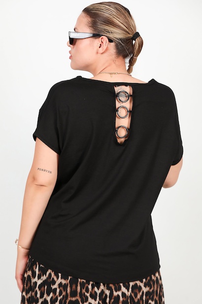 Büyük Beden V Yaka Sırt Halka Detay Bluz  Siyah 6