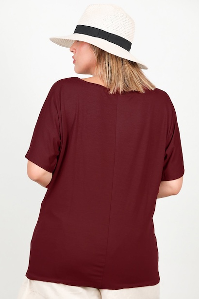 Büyük Beden Bisiklet Yaka Bluz  Bordo 6