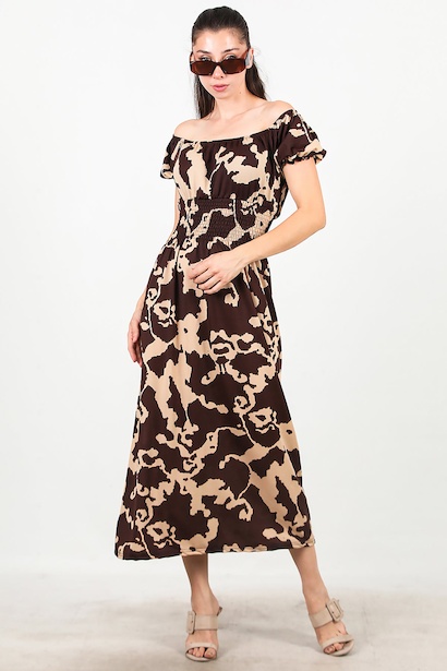 Kadın Bel Lastilki Desenli Elbise 