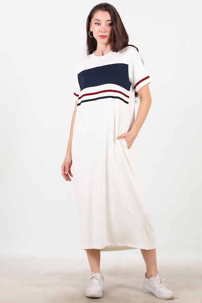 Kadın Çizgili Uzun Elbise 