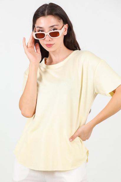 Kadın Eteği Oval Bisiklet Yaka Tshırt 