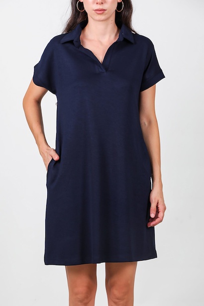 Kadın Yakalı Kısa Elbise  Lacivert 6