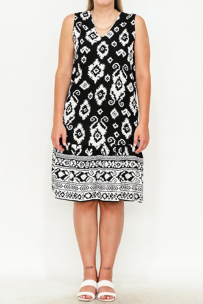 Büyük Beden Desenli Elbise  Siyah 6