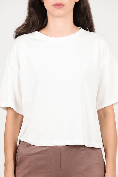 Kadın Bisiklet Yaka Kısa Tshırt  Ekru 6