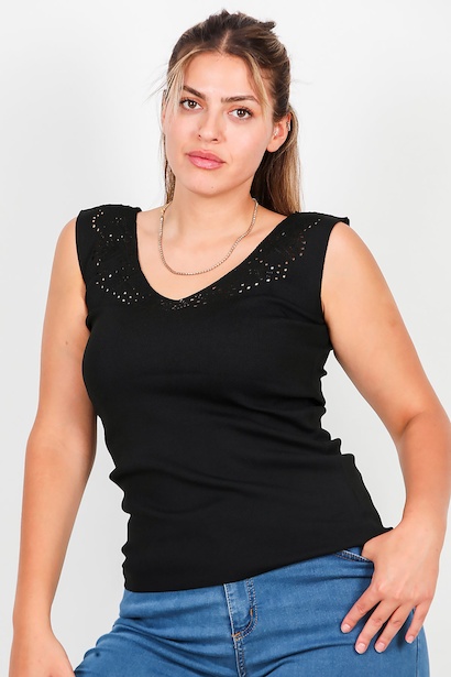 Büyük Beden Dantelli Triko Bluz 