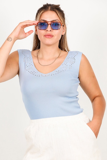 Büyük Beden Dantelli Triko Bluz 