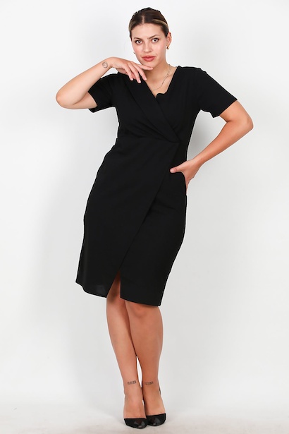 Büyük Beden Kısa Kol Kluveze Yaka Kısa Abiye 