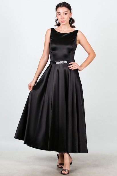 Kadın Askılı Kemerli Midi Boy Abiye 