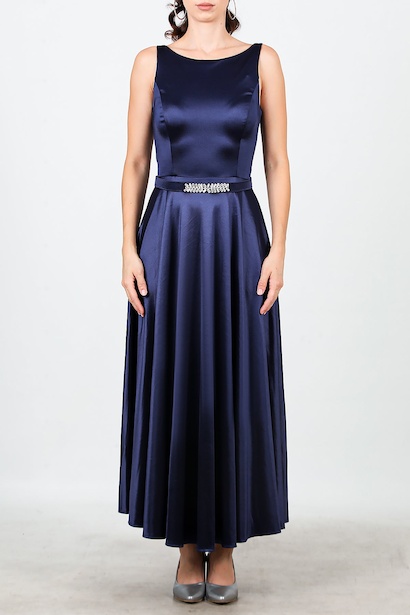 Kadın Askılı Kemerli Midi Boy Abiye  Lacivert 6