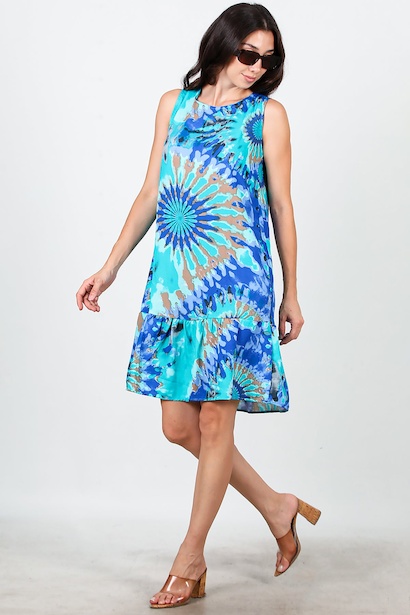 Kadın Desenli Viskon Kolsuz Elbise 