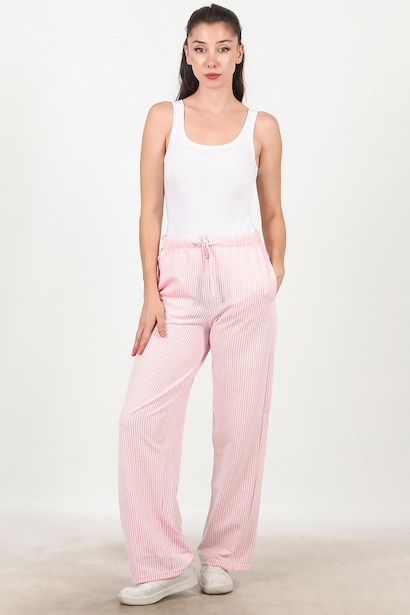 Kadın Çizgili Bol Paça Pantolon 