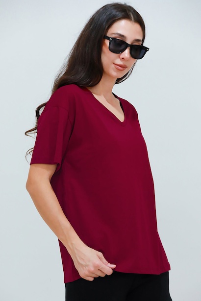 Kadın V Yaka Owersize Tshırt 