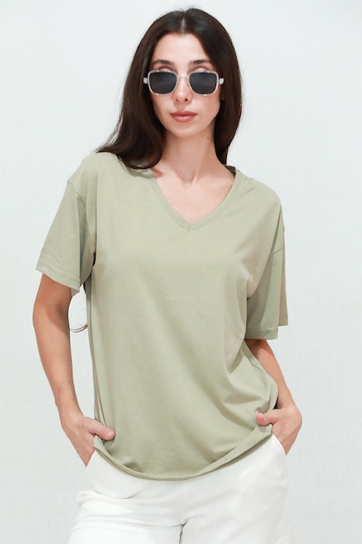 Kadın V Yaka Owersize Tshırt 