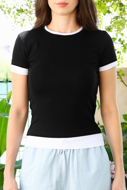 Kadın Bisiklet Yaka Garnili Kısa Kol Bady  Siyah 6