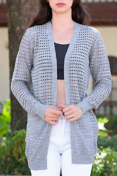 Kadın Delikli Hırka  Gri 6