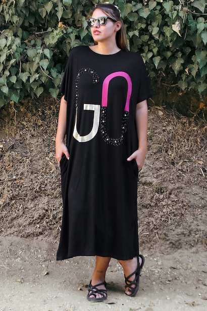 Büyük Beden Baskılı İncili Elbise 