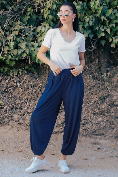 Kadın Cepli Pileli Şalvar Pantolon 