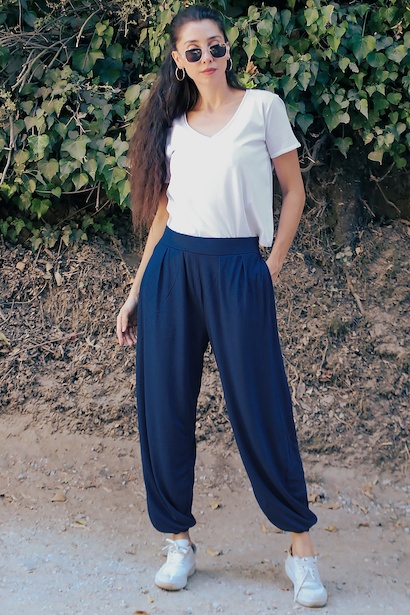 Kadın Cepli Pileli Şalvar Pantolon  Lacivert 6