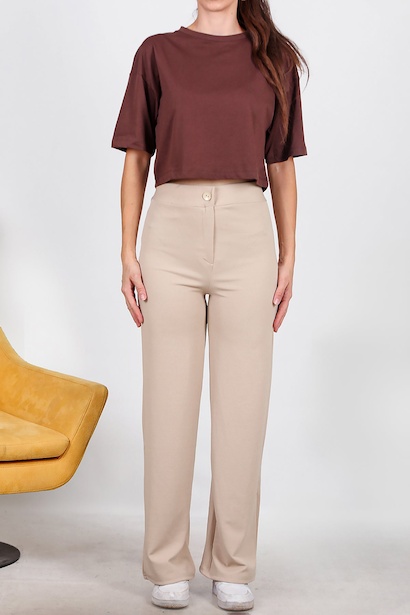 Kadın Palazzo Krep Kumaş Pantolon  Bej 6