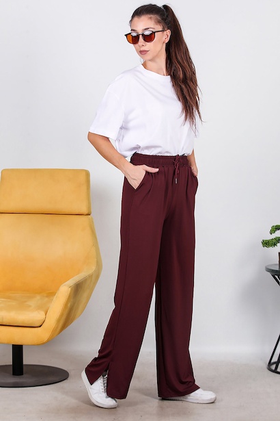 Kadın Yırtmaçlı Bol Paça Pantolon 