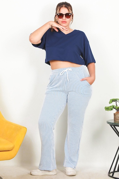 Büyük Beden Çizgili Pantolon 