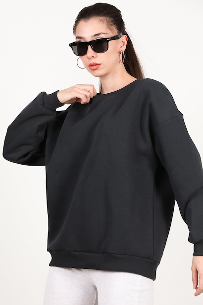 Kadın Bisiklet Yaka Üç İplik Oversize Sweat 