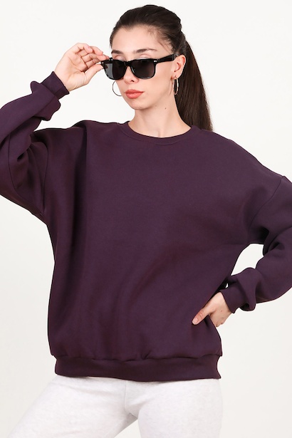 Kadın Bisiklet Yaka Üç İplik Oversize Sweat 
