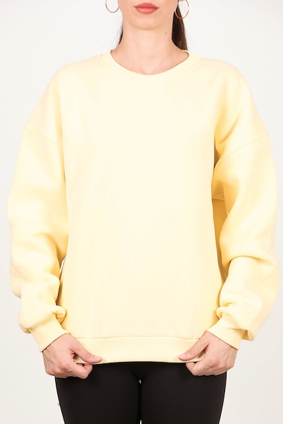 Kadın Bisiklet Yaka Üç İplik Oversize Sweat  Sarı 6