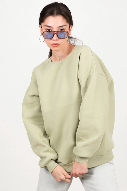 Kadın Bisiklet Yaka Üç İplik Oversize Sweat 