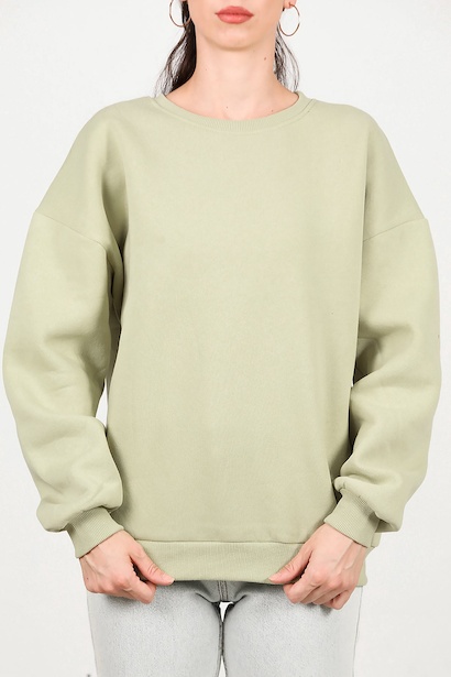 Kadın Bisiklet Yaka Üç İplik Oversize Sweat  Yeşil 6